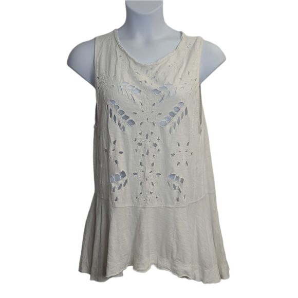 FREE PEOPLE white peplum cutout flowy tunic top with keyhole back L - Picture 1 of 8
